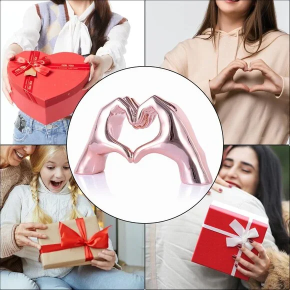 Pink Heart Hands Sculpture Boho Living Room Decor, Aesthetic Shelf Decoration, I - Picture 8 of 8